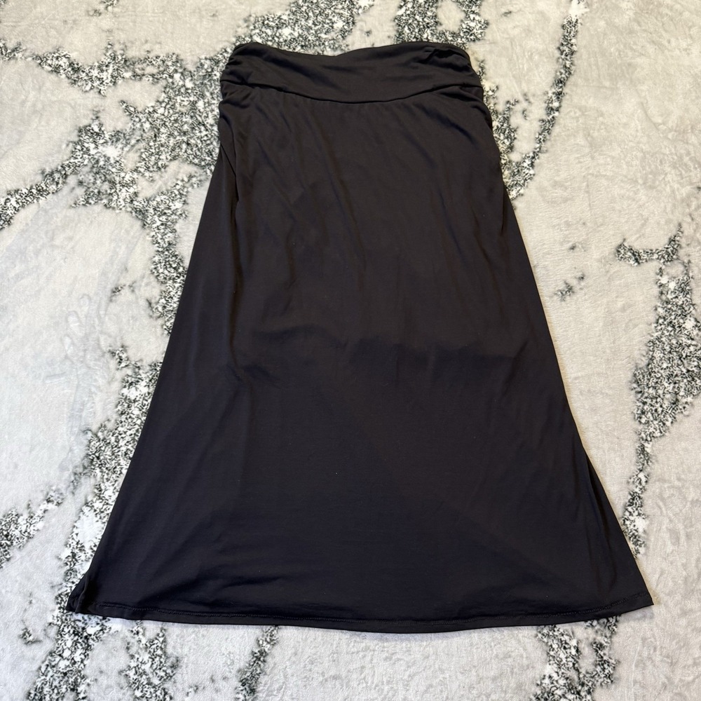 Kiyonna Skirt Womens Size 1/0X Black Ruched Ponte Knit Midi Stretch Lined - Picture 2 of 8